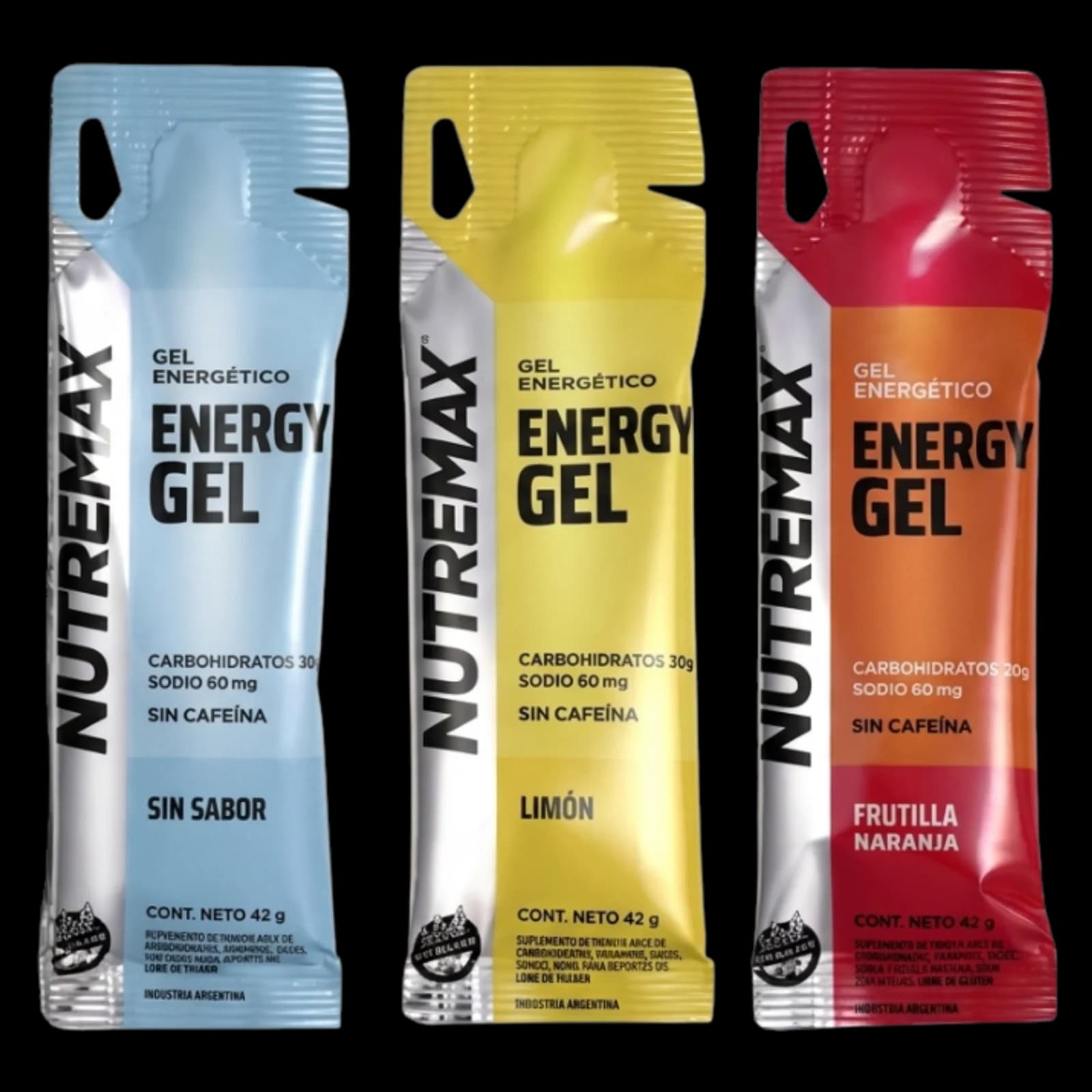 Nutremax Energy Gel sin cafeína 3 sabores