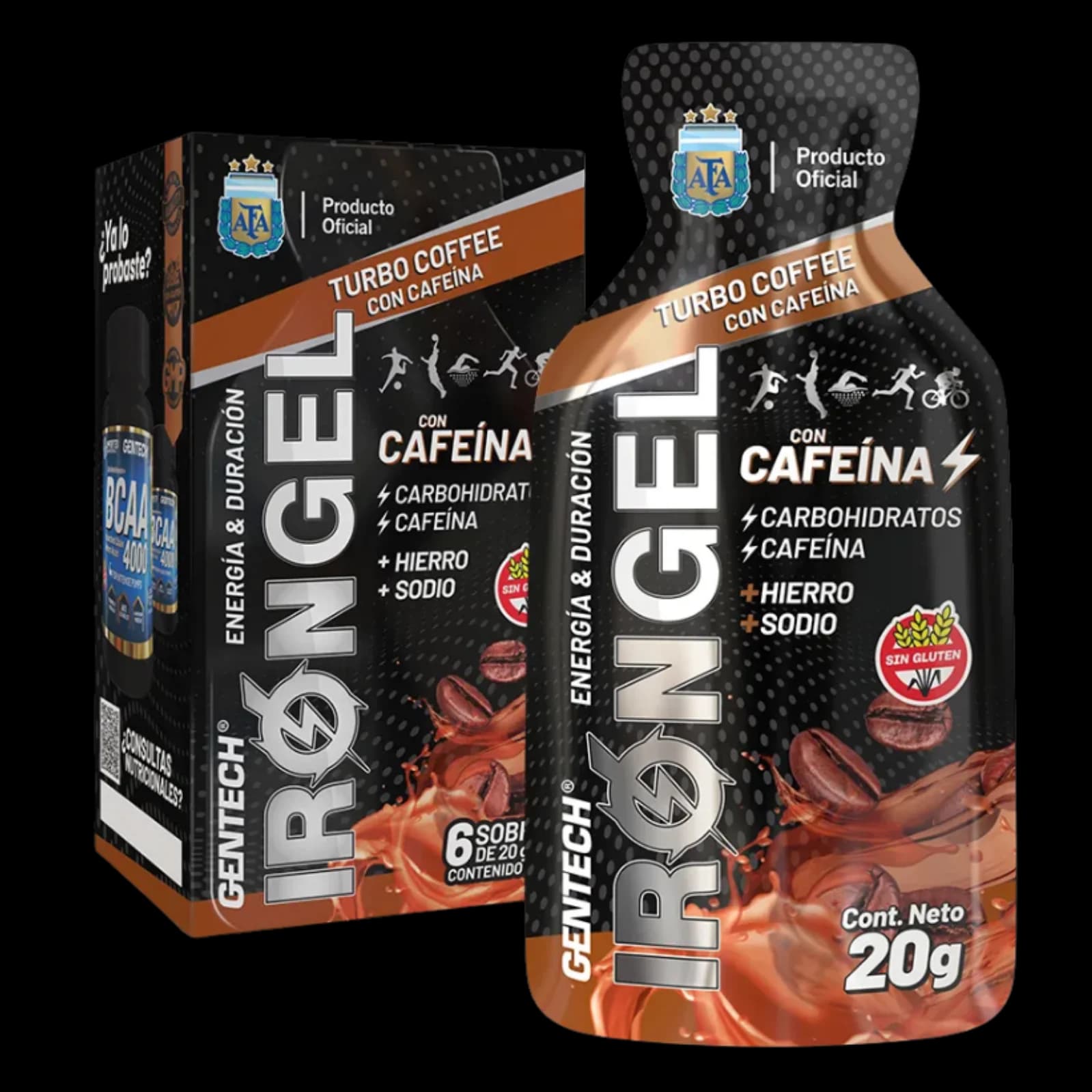 Gentech IronGel Turbo con Cafeína Caja 6 Turbo Coffee
