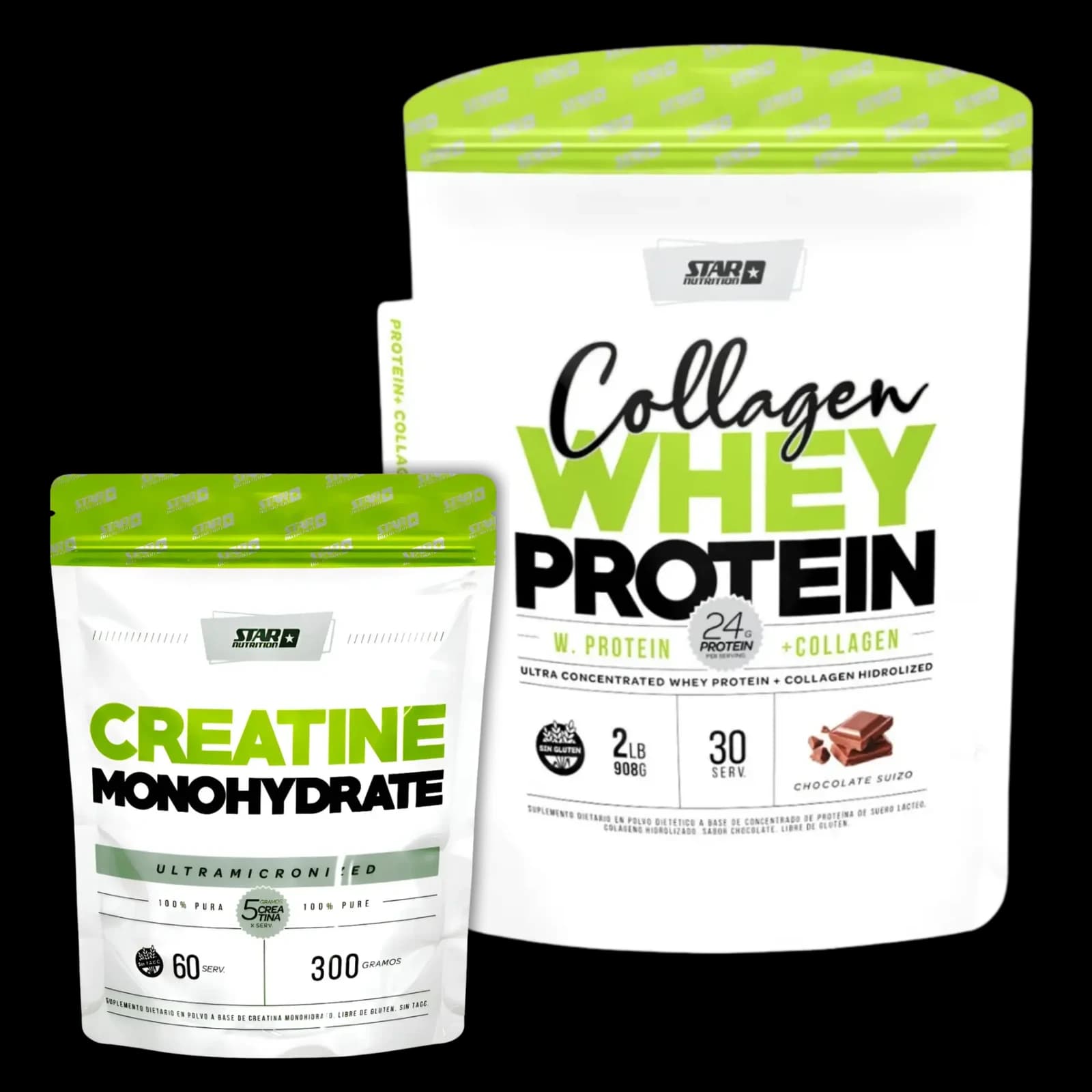 Combo Star Nutrition Colágeno Whey Protein 2lbs + Creatina doypack 300g